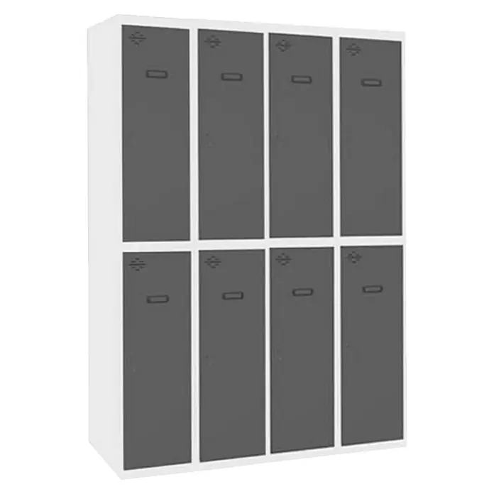Simonrack Simonlocker Taquilla Tandem Inicial - L x An x Al: 50 x 120 x 180 cm, Número de puertas: 8 ud., Blanco/Antracita - Taquillero gris con ocho compartimentos y marcos blancos, ideal para escuelas y vestuarios. Construcción duradera para uso intensivo.