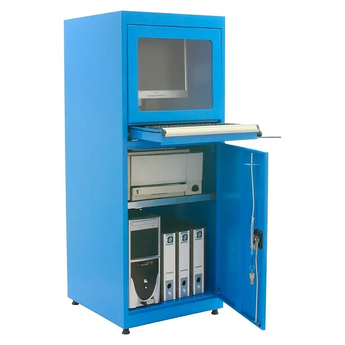 Simonrack Simonlocker Armario multiusos metálico Computer - L x An x Al: 60 x 56 x 140 cm - Armario azul para ordenador con monitor, teclado, impresora y torre para oficina o industria.