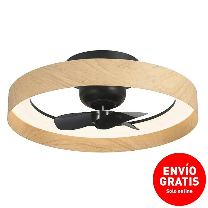 Sulion Ventilador de techo Milton - Madera, 58 cm, 32 W, Blanco neutro - Ventilador de techo con aspecto de madera e iluminación LED para un diseño de habitación moderno y elegante. Práctico y decorativo.