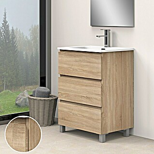Conjunto de mueble de baño Atila (60 cm, Roble bardolino , 3 pzs.)