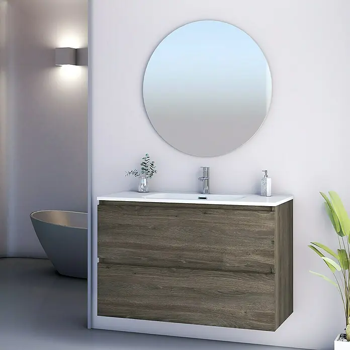 Artysan Conjunto de mueble de baño Kira - Ancho: 100 cm, Sepia, 3 pzs. - Un tocador de baño moderno con lavabo y espejo, ideal para diseños de baño elegantes.