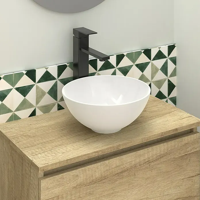 Artysan Conjunto de mueble de baño Nuca - Ancho: 60 cm, Nature, 3 pzs. - Elegante lavabo de baño con grifo moderno sobre un elegante mueble de madera.
