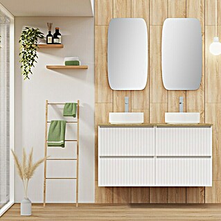 Conjunto de mueble de baño Yako 2C (120 cm, Blanco seda, 3 pzs.)
