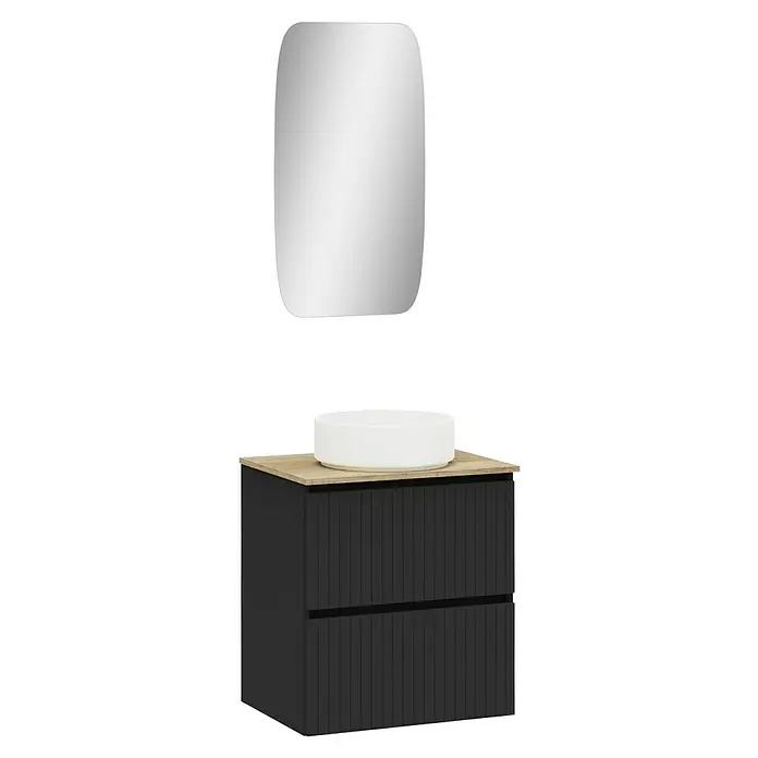 Artysan Conjunto de mueble de baño Yako 2C - Ancho: 60 cm, Negro, 3 pzs. - Mueble de baño con lavabo y espejo, diseño elegante para baños modernos. Eficiencia espacial óptima y aspecto elegante.