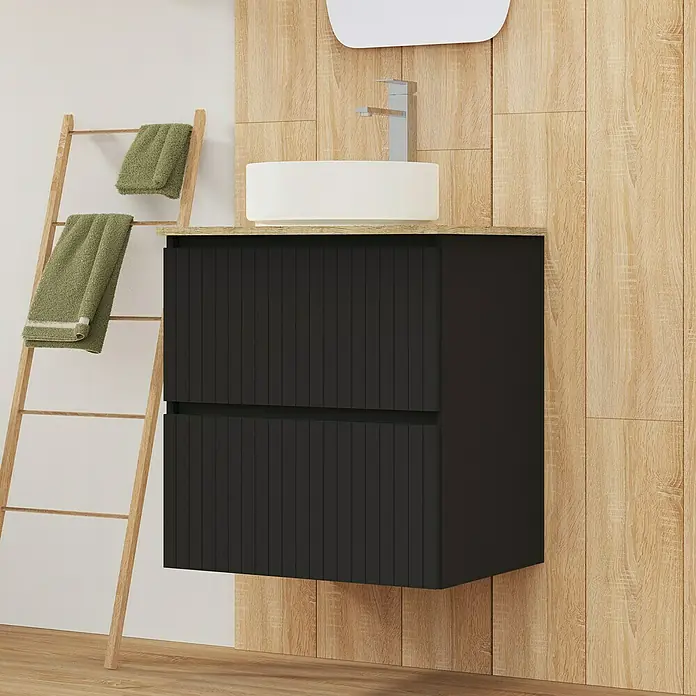 Artysan Conjunto de mueble de baño Yako 2C - Ancho: 60 cm, Negro, 3 pzs. - Mueble de baño con lavabo y escalera toallero, un elemento elegante y funcional para cualquier baño moderno.