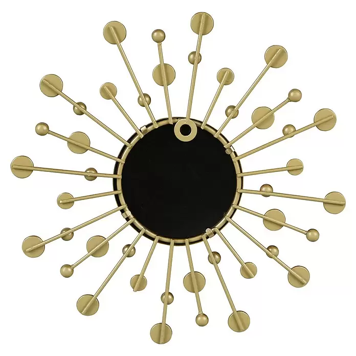 Wandspiegel Set Melanie - 3 -tlg., Durchmesser: 25,5 cm, Gold - Goldfarbene metallische Sonnenstrahl-Wanddekoration mit schwarzer runder Mitte.