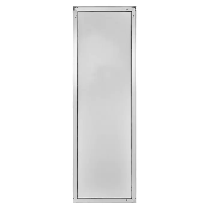 Rahmenspiegel Juliette - 50 x 150 cm, Silber, Metall - Weißes, rechteckiges Paneel mit silber-grauem Metallrahmen, mit Aufhängehaken und unterem Verschluss.