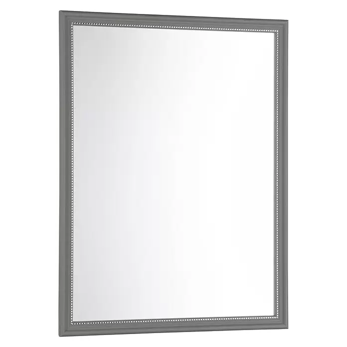 Rahmenspiegel Elenor - 34 x 45 cm, Grau, Kunststoff - Rechteckiger Spiegel mit grauem Rahmen und innerer Perlenverzierung.