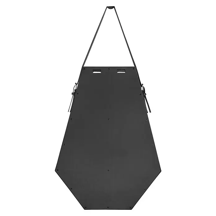 Rahmenspiegel Emmi - 48,5 x 66 cm, Schwarz, Kunststoff - Dunkelgraues sechseckiges Displayboard mit dreieckigem Aufhängegurt.