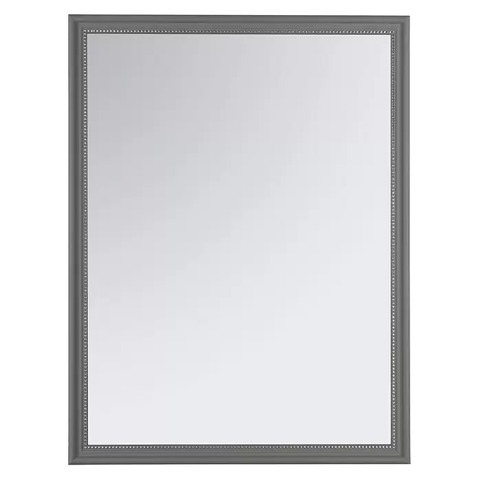 Rahmenspiegel Elenor - 34 x 45 cm, Grau, Kunststoff - Rechteckiger Spiegel mit grauem Rahmen und innerer Perlenverzierung.