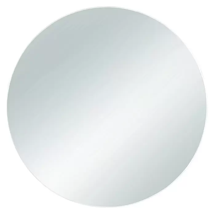 Rahmenspiegel Mila - Durchmesser: 50 cm, Weiß, Metall - Rundes Glasbild mit einer hellgrauen, reflektierenden Oberfläche und einem subtilen weißen Rand.