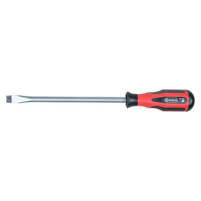 Connex Destornillador COX311200 - SL 12 mm, Longitud de la hoja: 200 mm - Destornillador de cabeza plana Onnex con mango rojo y negro, perfecto para aficionados al bricolaje y profesionales.
