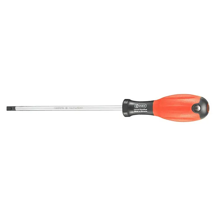 Connex Destornillador para electricista COX310150 - SL 5,5 mm, Longitud de la hoja: 150 mm - Destornillador plano Connex con mango rojo y hoja de acero al cromo vanadio para atornillar con precisión.