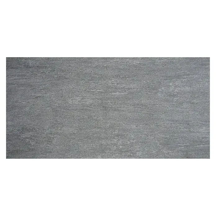 Terrassenfliese Vallis - 40 x 80 x 2 cm, Grau, Matt - Graue Keramikfliese mit unregelmäßiger Textur und subtilen horizontalen Linien, ideal für moderne Innenräume.\n