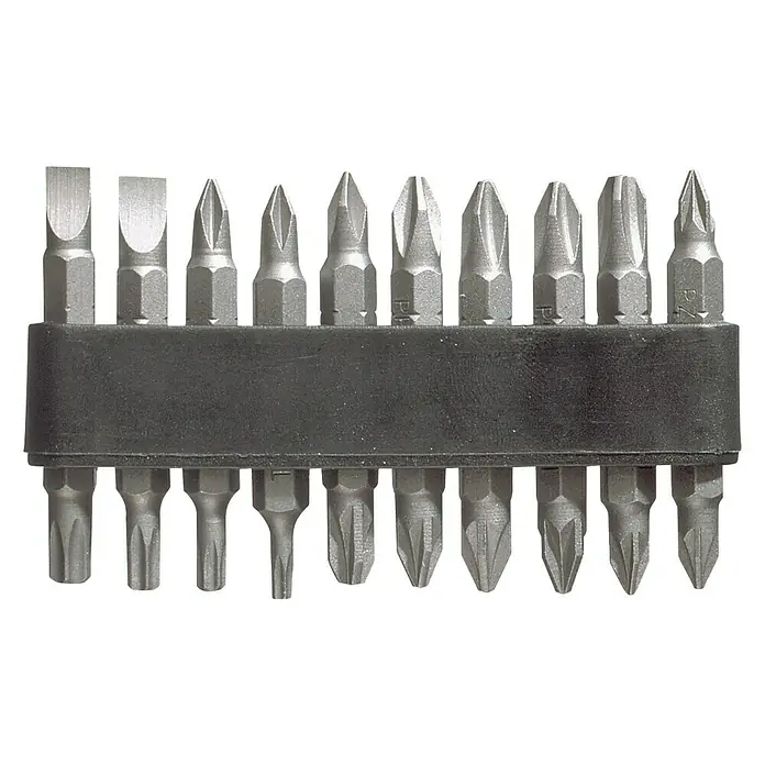 Connex Set de puntas BPT310020 - 20 pzs. - Un juego de varias puntas de destornillador en un soporte negro, ideal para aficionados al bricolaje y profesionales.