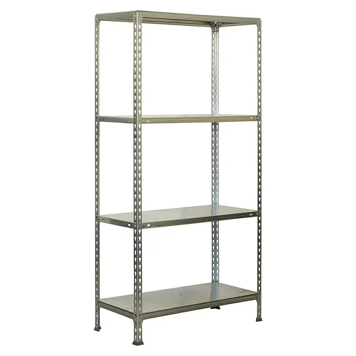 Simonrack Simonclick Estantería metálica Ecoclick Superplus - Al x An x Pr: 150 x 110 x 50 cm, Capacidad de carga por balda: 70 kg, Número de baldas: 4 ud., Inserción, Galvanizado - Una estantería metálica gris con cuatro estantes. Es robusta e ideal para guardar objetos en el garaje, el sótano o el trastero.