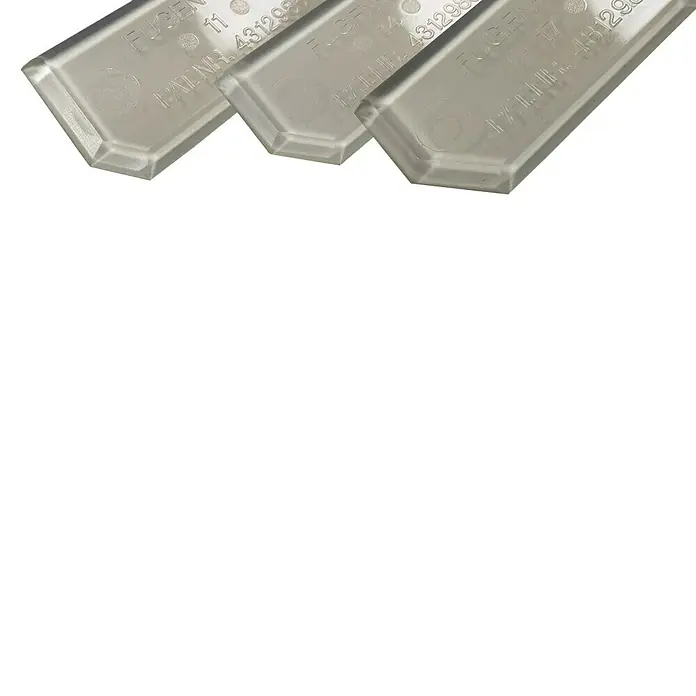 Heka Fugengummi Fugenboy - Passend für: Fugenbreite 11 /14 /17 mm, Geeignet für: Fliesen - Nahaufnahme von drei transparenten Fugenfüller-Werkzeugen mit den Nummern 11, 14 und 17.