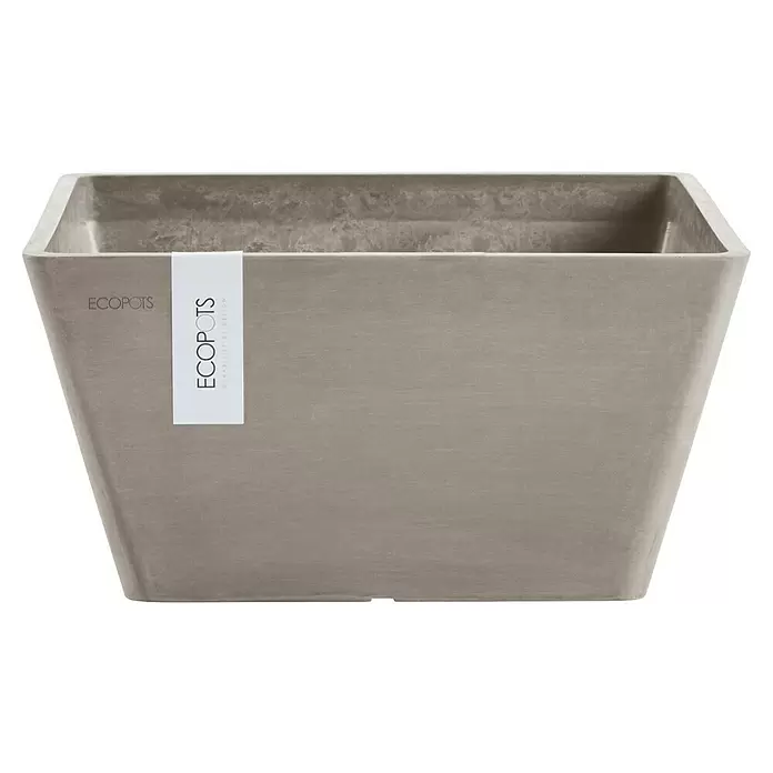 Ecopots Berlin Pflanzschale eckig - Außenmaß (L x B x H): 31,2 x 31,2 x 15,7 cm, Kunststoff, Braungrau - Quadratischer ECOPOTS Pflanzkübel in Taupe mit strukturierter, matter Oberfläche und Markenetikett.