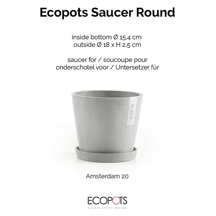 Ecopots Amsterdam Blumentopf-Untersetzer (Außenmaß (Ø x H): 18 x 2,5 cm, Kunststoff, Weiß Grau) | BAUHAUS