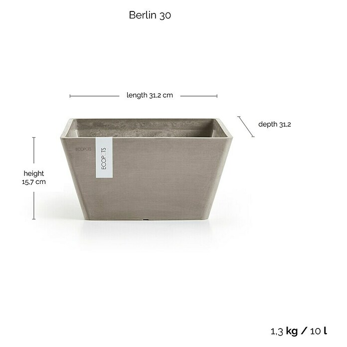 Ecopots Berlin Pflanzschale eckig (Außenmaß (L x B x H): 31 x 31 x 15,5 cm, Kunststoff, Braungrau) | BAUHAUS