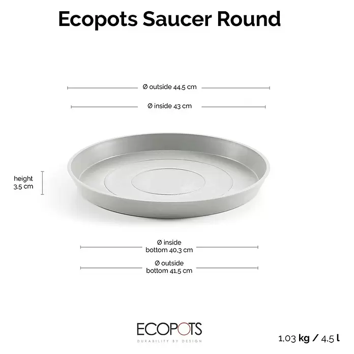 ECOPOTS Untertasse 44,5 Cm | Rund, Aus Recyceltem Kunststoff | Für Amsterdam-Töpfe Ab 50 Cm Durchmesser