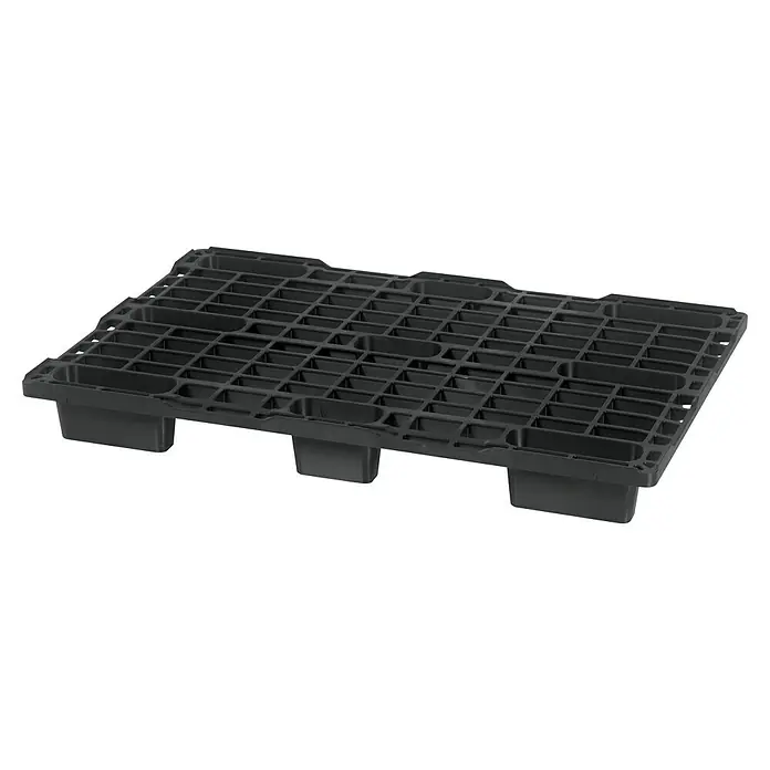 BAUHAUS Kunststoffpalette SF 800 NL - L x B x H: 80 x 120 x 12,5 cm, Traglast: 500 kg - Eine schwarze, robuste Kunststoffpalette mit Gittermuster und stabilen Füßen, ideal für Lager und Transport.
