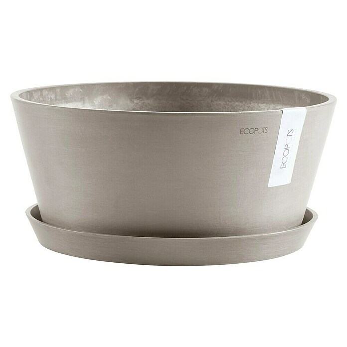 Ecopots Pflanzschale rund Frankfurt (Außenmaß (Ø x H): 30,6 x 15,6 cm, Kunststoff, Taupe) | BAUHAUS