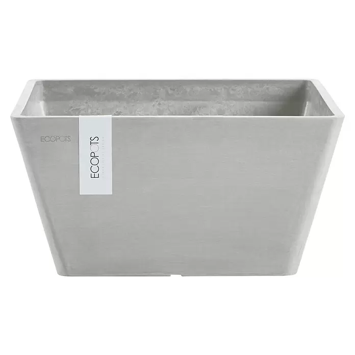 Ecopots Berlin Pflanzschale eckig - Außenmaß (L x B x H): 31,2 x 31,2 x 15,7 cm, Kunststoff, Weiß Grau - Hellgrauer rechteckiger ECOPOTS Pflanztopf mit strukturierter Oberfläche.
