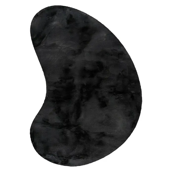 Fellteppich Happy - Graphit, 230 x 160 cm, Oval, 100 % Polyester (Flor) - Schwarzer Gua Sha-Stein für Gesichtsmassagen zur Förderung der Durchblutung und Entspannung der Gesichtsmuskulatur.