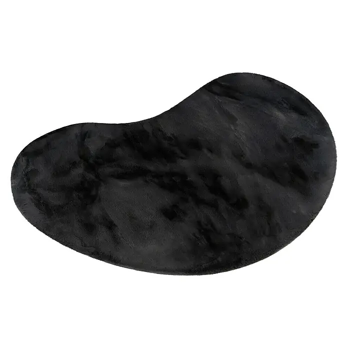 Fellteppich Happy - Graphit, 230 x 160 cm, Oval, 100 % Polyester (Flor) - Elegante, nierenförmige, schwarze Kunstfellmatte für ein luxuriöses Ambiente. Ideal als Akzentteppich oder Bettvorleger mit weicher Oberfläche.