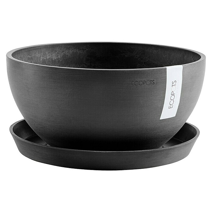 Ecopots Brussels Pflanzschale rund (Außenmaß (Ø x H): 35 x 16,7 cm, Kunststoff, Dunkelgrau) | BAUHAUS