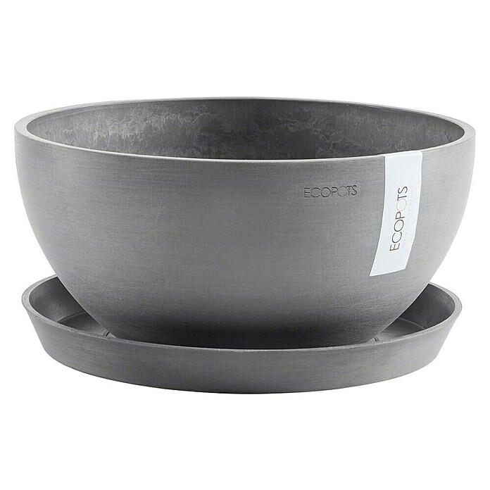 Ecopots Brussels Pflanzschale rund (Außenmaß (Ø x H): 35 x 16,7 cm, Kunststoff, Grau) | BAUHAUS