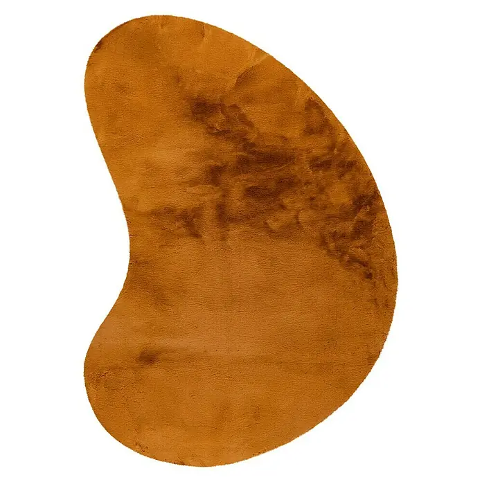 Fellteppich Happy - Amber, 230 x 160 cm, Oval, 100 % Polyester (Flor) - Ein abstrakt geformter, ockerfarbener Teppich mit einem weichen, leicht melierten Muster, der Wärme und Stil in jeden Raum bringt.