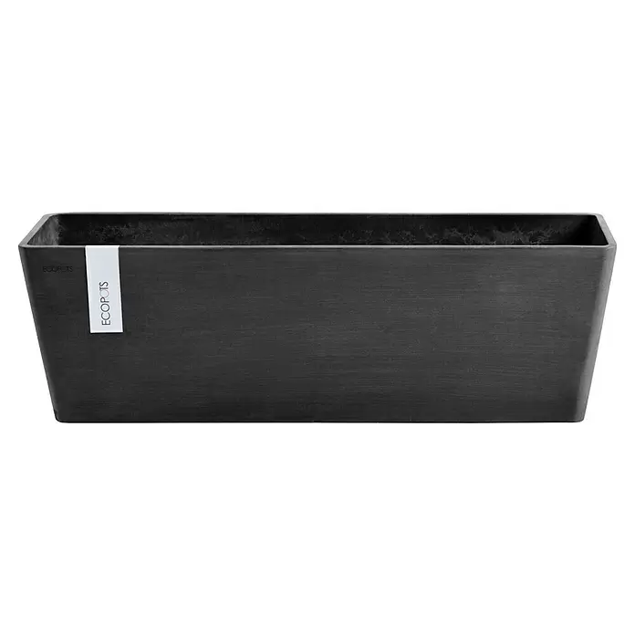 Ecopots Bruges Pflanzkasten mit Wasserreservoir - Außenmaß (L x B x H): 44,8 x 17 x 17,3 cm, Kunststoff, Dunkelgrau - Dunkelgrauer rechteckiger ECOPOTS Blumenkasten mit strukturierter Oberfläche.