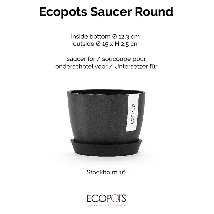 Ecopots Amsterdam Blumentopf-Untersetzer (Außenmaß (Ø x H): 15 x 2,5 cm, Kunststoff, Dunkelgrau) | BAUHAUS