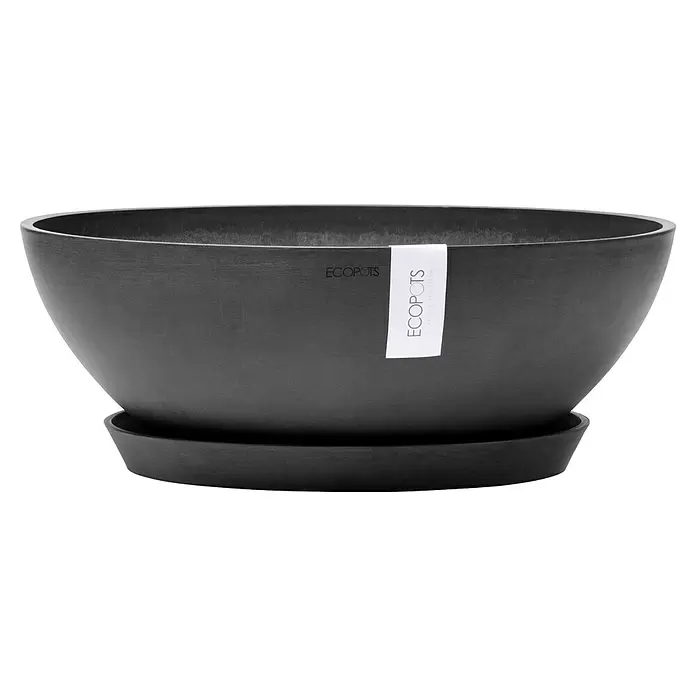 Ecopots Pflanzschale rund Vienna - Außenmaß (Ø x H): 50,4 x 18,5 cm, Dunkelgrau - Flacher, dunkelgrauer ECOPOTS Pflanztopf mit Untersetzer, aus strapazierfähigem Recyclingkunststoff.