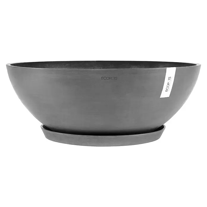 Ecopots Pflanzschale rund Vienna - Außenmaß (Ø x H): 70 x 25,3 cm, Grau - Dunkelgraue Pflanzschale mit passendem Untersetzer.