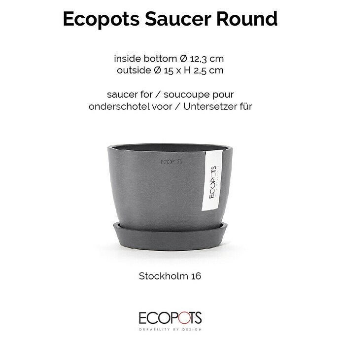 Ecopots Amsterdam Blumentopf-Untersetzer (Außenmaß (Ø x H): 15 x 2,5 cm, Kunststoff, Grau) | BAUHAUS