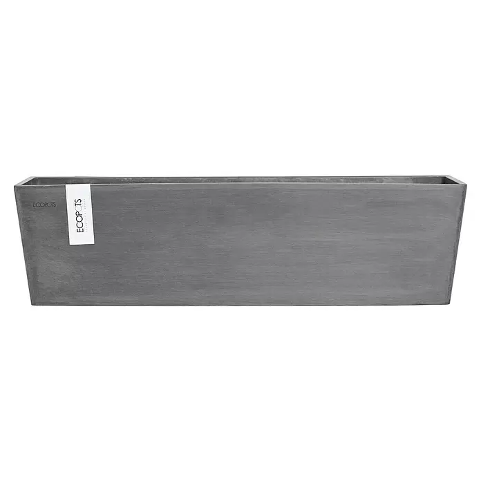 Ecopots Pflanzkasten Manhatten - Außenmaß (L x B x H): 55 x 17,2 x 15,3 cm, Kunststoff, Grau, L - Grauer rechteckiger ECOPOTS Pflanzkübel mit strukturierter Oberfläche.