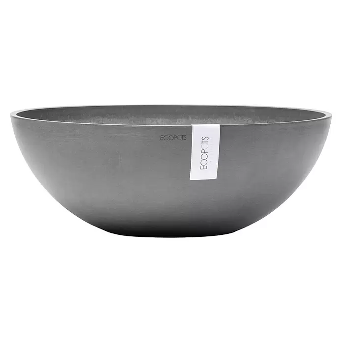 Ecopots Pflanzschale rund Vienna - Außenmaß (Ø x H): 50,4 x 18,5 cm, Grau - Großer, grauer, schalenförmiger ECOPOTS Pflanzkübel mit texturierter Oberfläche.