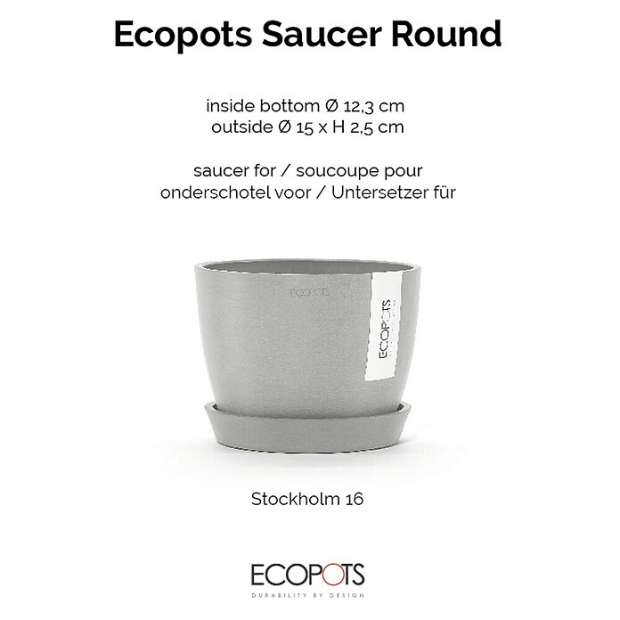 Ecopots Amsterdam Blumentopf-Untersetzer (Außenmaß (Ø x H): 13,8 x 2,5 cm, Kunststoff, Weiß Grau) | BAUHAUS