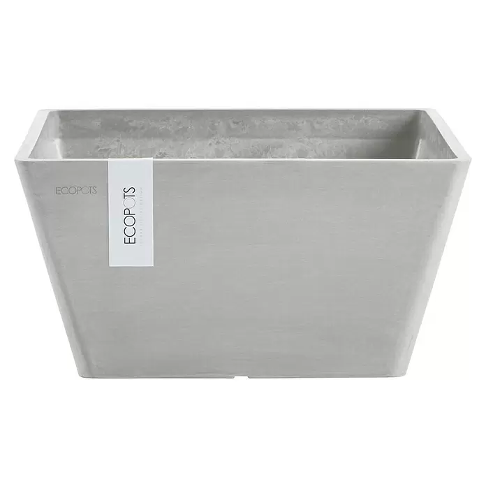 Ecopots Berlin Pflanzschale eckig - Außenmaß (L x B x H): 25,5 x 25,5 x 13 cm, Kunststoff, Weiß Grau - Grauer quadratischer konischer Pflanzkübel.
