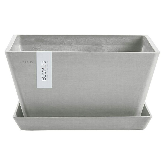 Ecopots Berlin Pflanzschale eckig (Außenmaß (L x B x H): 25,5 x 25,5 x 13 cm, Kunststoff, Weiß Grau) | BAUHAUS