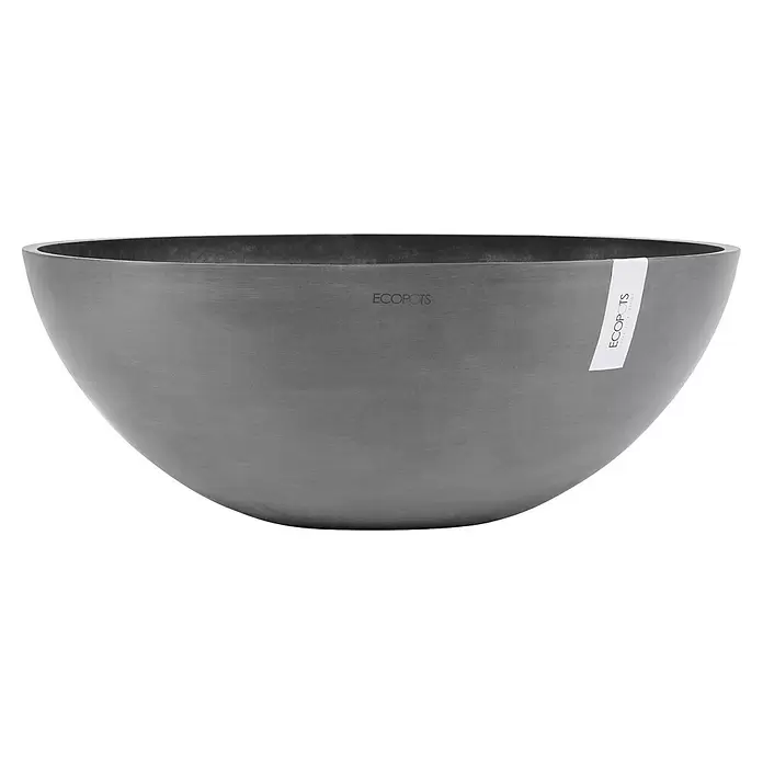 Ecopots Pflanzschale rund Vienna - Außenmaß (Ø x H): 70 x 25,3 cm, Grau - Großer grauer, strukturierter ECOPOTS Pflanztopf in Schalenform für Pflanzen.