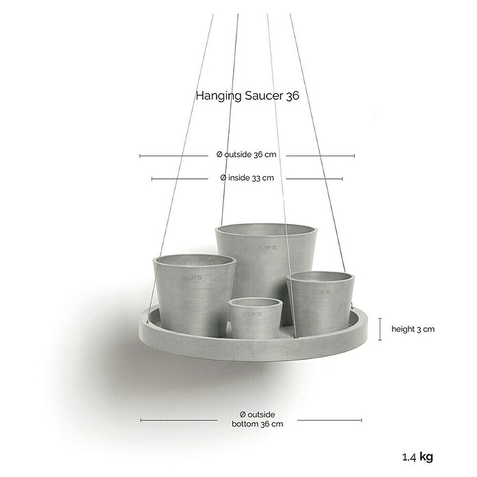 Ecopots Blumenampel (Außenmaß (Ø x H): 36 x 3 cm, Kunststoff, Weiß Grau) | BAUHAUS