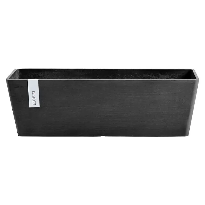 Ecopots Bruges Pflanzkasten mit Wasserreservoir - Außenmaß (L x B x H): 55,3 x 16,5 x 17,5 cm, Kunststoff, Dunkelgrau - Dunkelgraues rechteckiges ECOPOTS Pflanzgefäß mit strukturierter Oberfläche.