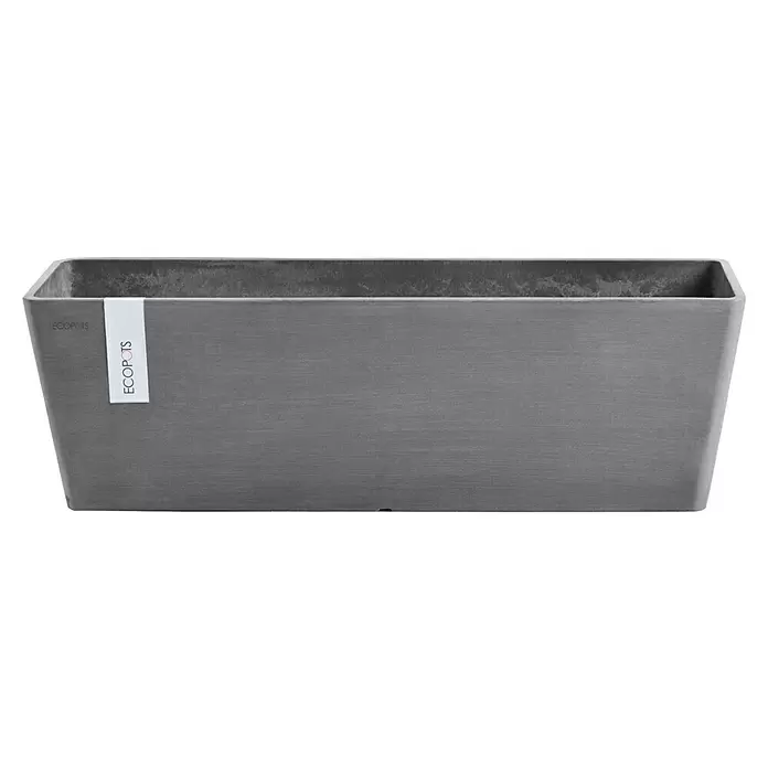 Ecopots Bruges Pflanzkasten mit Wasserreservoir - Außenmaß (L x B x H): 55,3 x 16,5 x 17,5 cm, Kunststoff, Grau - Rechteckiger grauer ECOPOTS Pflanzkübel mit strukturierter Oberfläche.