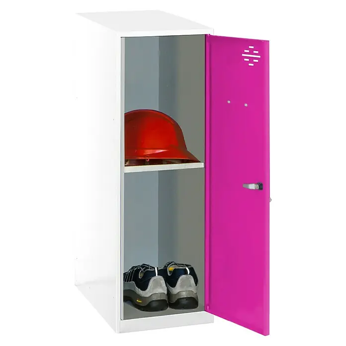 Simonrack Simonlocker Taquilla Mini Desmontada - L x An x Al: 50 x 40 x 91,5 cm, Blanco/Rosa, Número de baldas: 1 ud. - El armario metálico en blanco y rosa ofrece espacio para zapatos y un casco. Ideal para ropa de trabajo y objetos personales.
