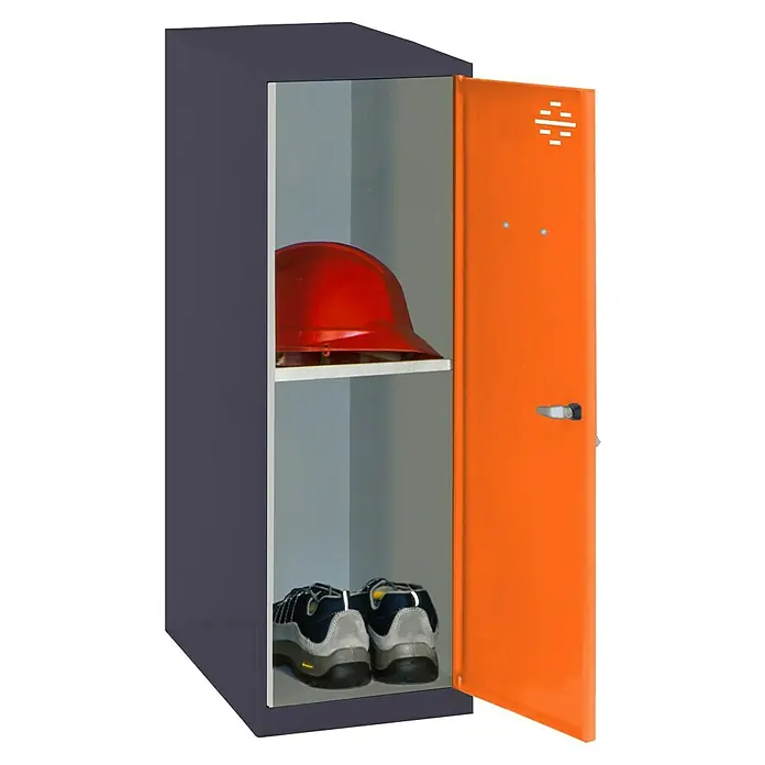 Simonrack Simonlocker Taquilla Mini Desmontada - L x An x Al: 50 x 40 x 91,5 cm, Antracita/Naranja, Número de baldas: 1 ud. - Este armario metálico con compartimentos ofrece un amplio espacio de almacenamiento, con cuerpo gris oscuro y puerta naranja.