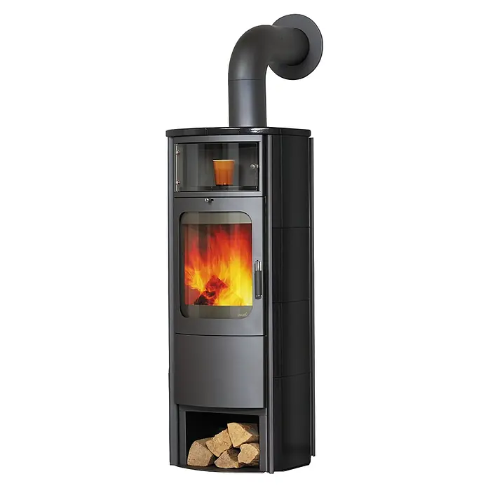 Hark Kaminofen Opera B Grande - 7 kW, Raumheizvermögen: 193 m³, Material Verkleidung: Keramik, Schwarz - Ein moderner Kaminofen mit Holzfeuer, der Wärme und Atmosphäre in Ihr Zuhause bringt, mit praktischem Holzfach und stilvollem Design.